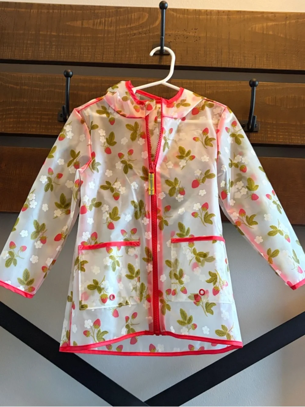 Kids Floral Rain Jacket with Red Trim